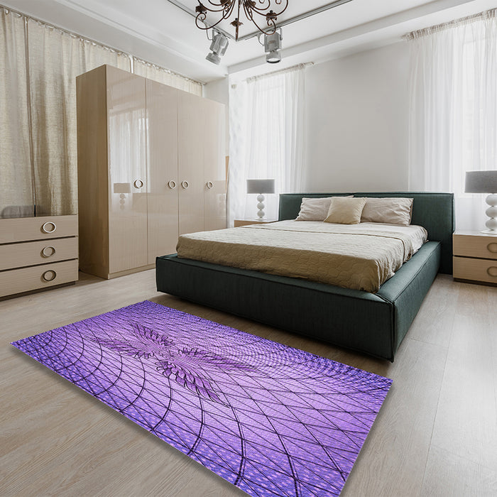Patterned Bright Lilac Purple Rug in a Bedroom, pat1601pur
