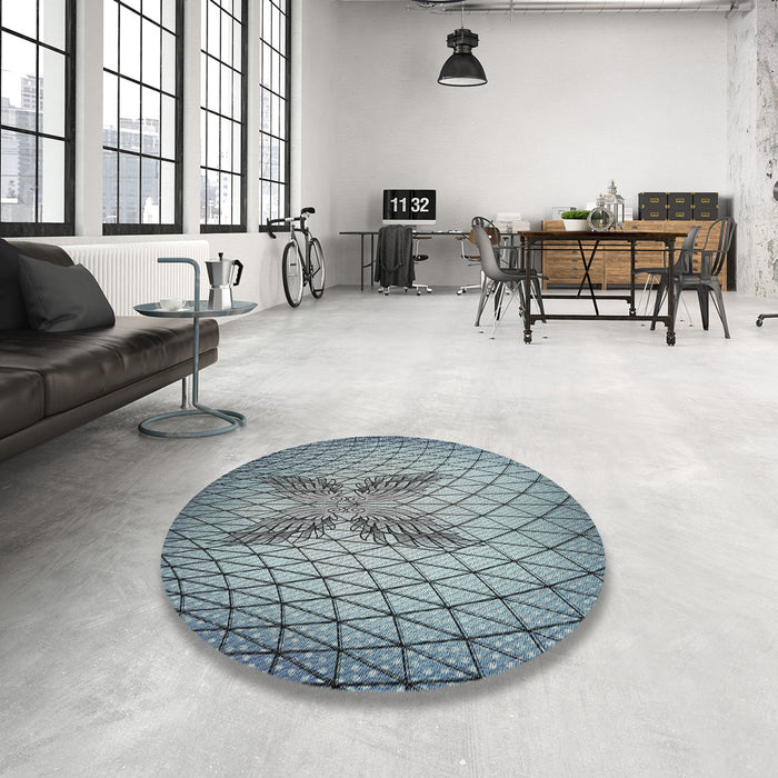 Round Patterned Light Steel Blue Novelty Rug in a Office, pat1601