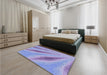 Round Machine Washable Transitional Jeans Blue Rug in a Office, wshpat1602blu