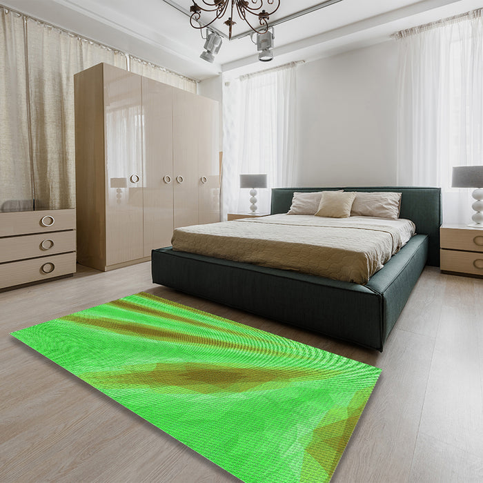 Round Machine Washable Transitional Neon Green Rug in a Office, wshpat1602grn