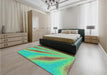 Round Machine Washable Transitional Green Rug in a Office, wshpat1602lblu