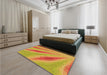 Round Machine Washable Transitional Orange Red Orange Rug in a Office, wshpat1602org