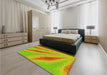 Round Machine Washable Transitional Green Rug in a Office, wshpat1602yw