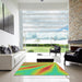 Square Patterned Green Abstract Machine Washable Rug in a Living Room, wshpat1602