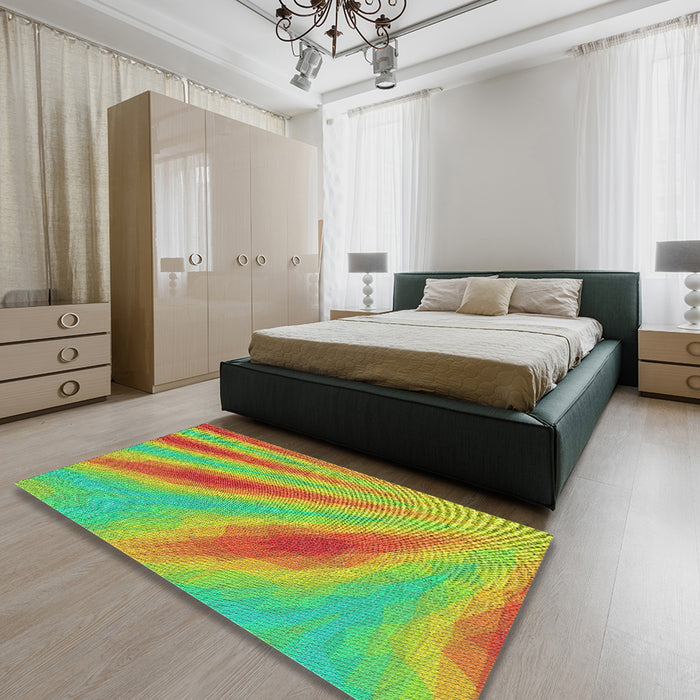 Patterned Green Abstract Machine Washable Rug in a Bedroom, wshpat1602