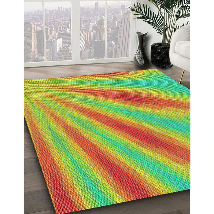 Patterned Green Abstract Machine Washable Rug in a Family Room, wshpat1602