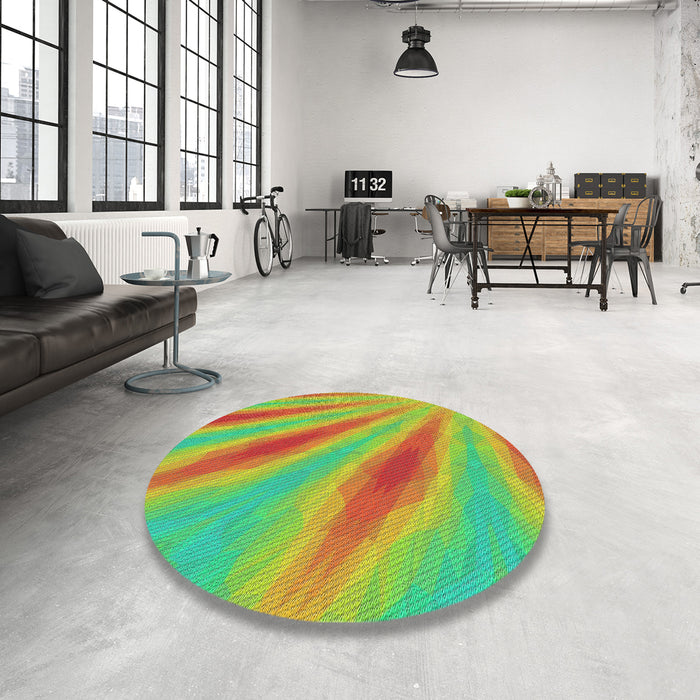 Round Patterned Green Abstract Machine Washable Rug in a Office, wshpat1602