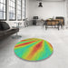 Round Patterned Green Abstract Machine Washable Rug in a Office, wshpat1602