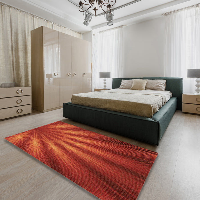 Round Machine Washable Transitional Orange Red Orange Rug in a Office, wshpat1603org
