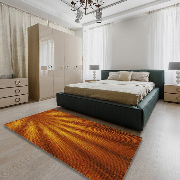 Round Machine Washable Transitional Neon Orange Rug in a Office, wshpat1603yw