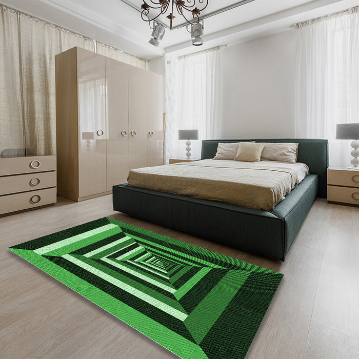 Round Machine Washable Transitional Dark Forest Green Rug in a Office, wshpat1604grn