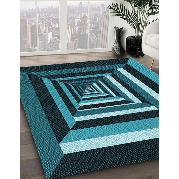 Machine Washable Transitional Deep Teal Green Rug in a Family Room, wshpat1604lblu