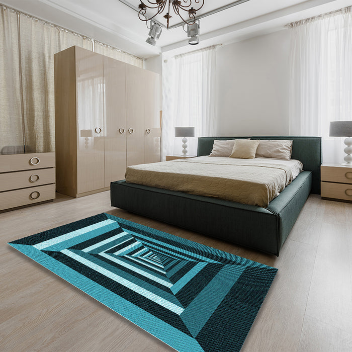 Round Machine Washable Transitional Deep Teal Green Rug in a Office, wshpat1604lblu