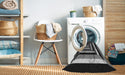 Patterned Mid Gray Abstract Machine Washable Rug in a Washing Machine, wshpat1604