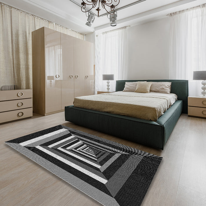 Patterned Mid Gray Abstract Machine Washable Rug in a Bedroom, wshpat1604