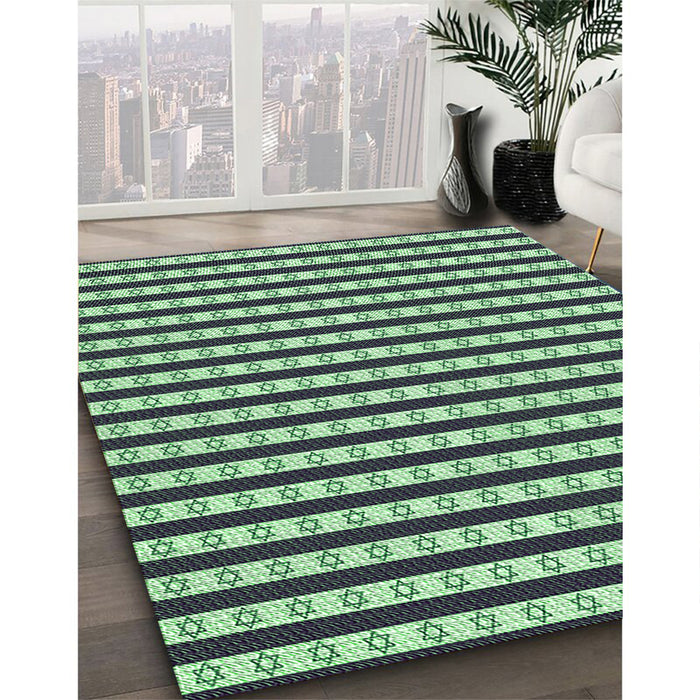 Patterned Light Green Rug in Family Room, pat1605grn