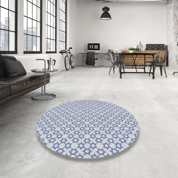 Round Machine Washable Transitional Water Blue Rug in a Office, wshpat1607
