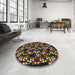 Round Machine Washable Transitional Chocolate Brown Rug in a Office, wshpat1608
