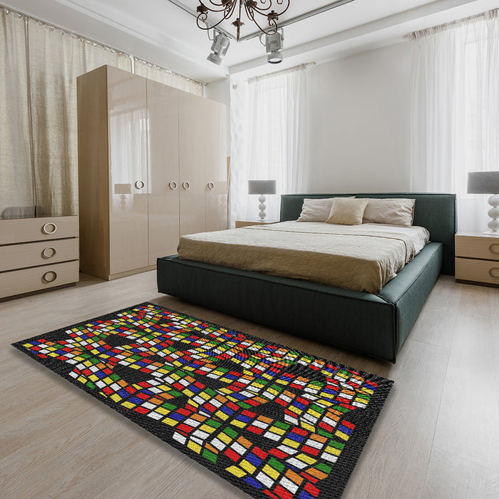 Machine Washable Transitional Chocolate Brown Rug in a Bedroom, wshpat1608