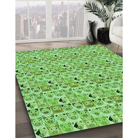 Patterned Dark Lime Green Rug, pat1609grn