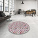 Round Machine Washable Transitional Mauve Taupe Purple Rug in a Office, wshpat1609