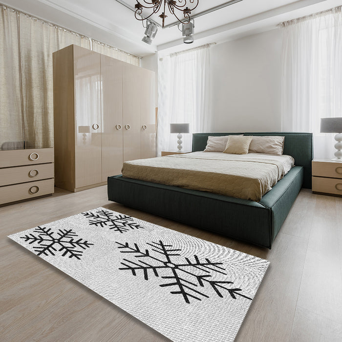 Patterned Off-White Novelty Rug in a Bedroom, pat160