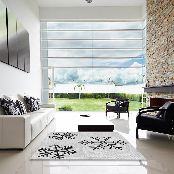 Square Patterned Off-White Novelty Rug in a Living Room, pat160