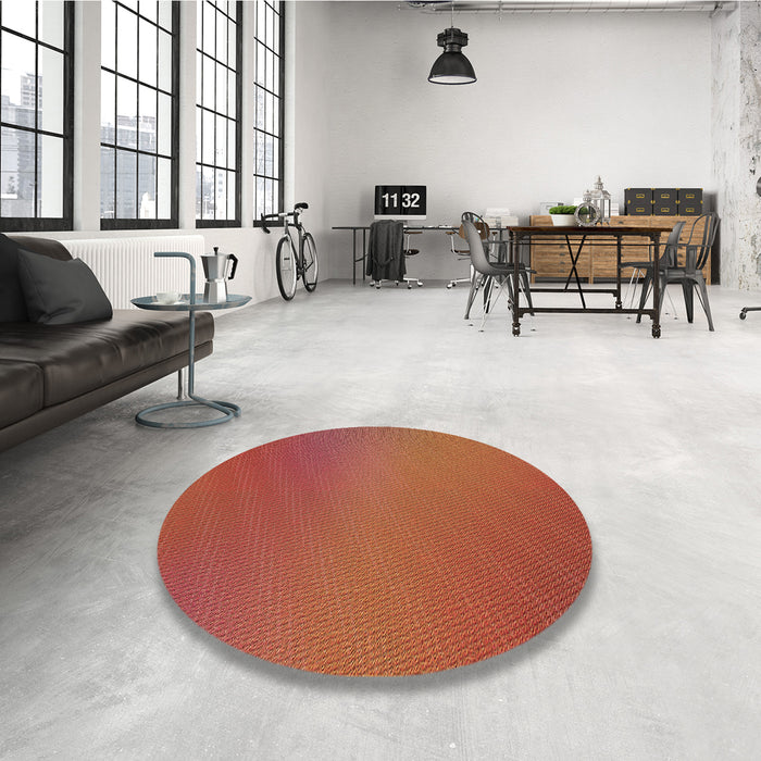 Round Patterned Bright Orange Rug in a Office, pat161brn