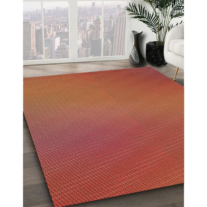 Patterned Bright Orange Rug in Family Room, pat161brn
