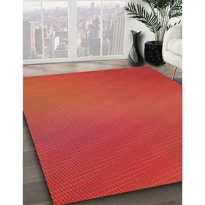 Patterned Red Rug in Family Room, pat161org