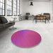 Round Patterned Deep Pink Rug in a Office, pat161pur