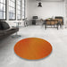 Round Patterned Neon Orange Rug in a Office, pat161yw