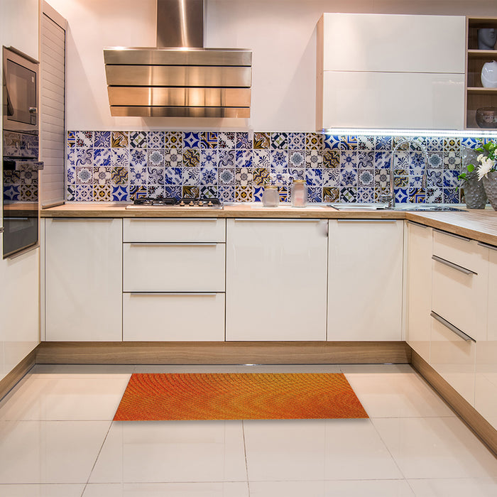Patterned Neon Orange Rug in a Kitchen, pat161yw