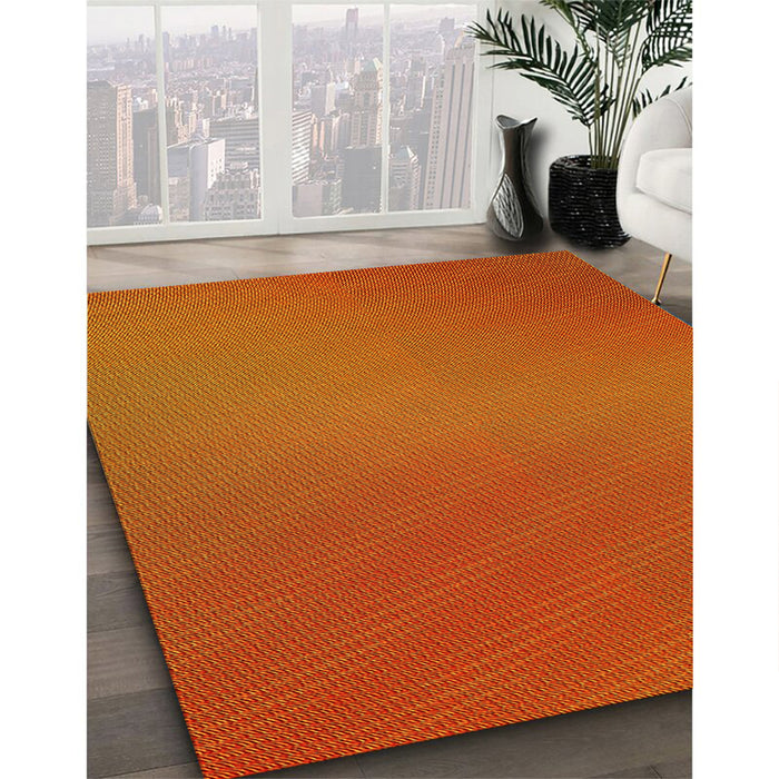 Patterned Neon Orange Rug in Family Room, pat161yw