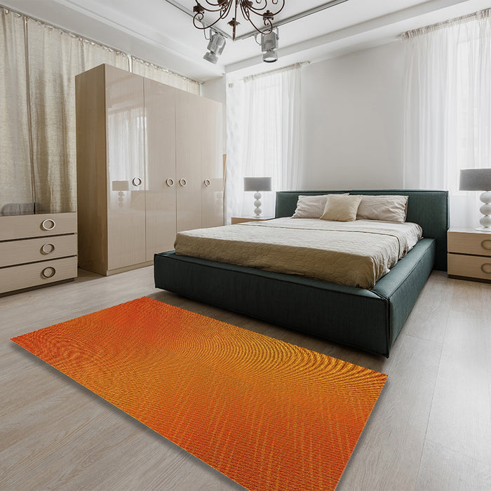 Patterned Neon Orange Rug in a Bedroom, pat161yw