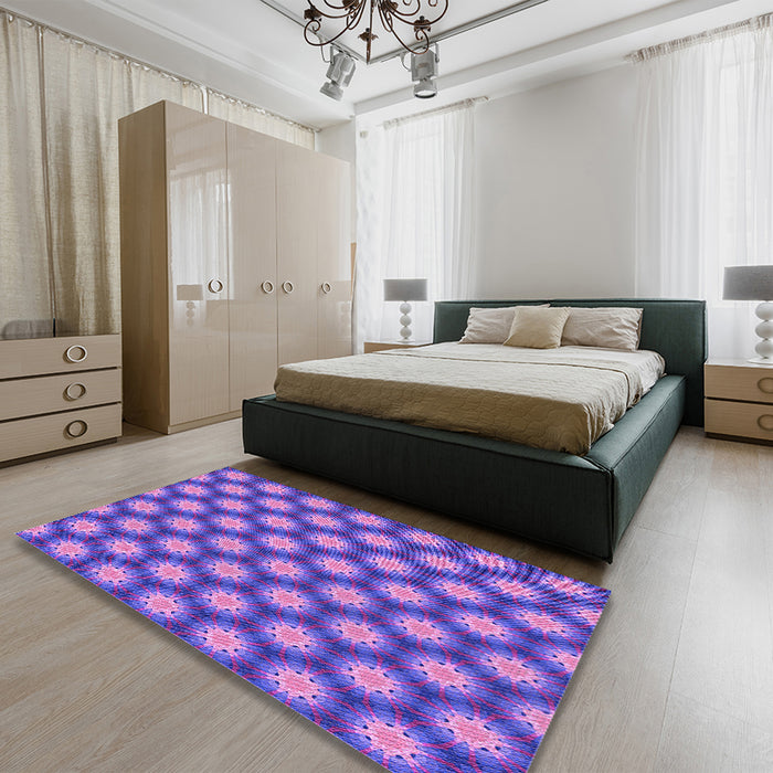 Patterned Blue Violet Purple Rug in a Bedroom, pat1610pur