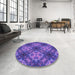 Round Patterned Amethyst Purple Rug in a Office, pat1611pur