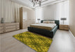 Patterned Dark Bronze Brown Rug in a Bedroom, pat1611yw