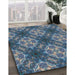 Patterned Dark Blue Grey Blue Novelty Rug in Family Room, pat1611