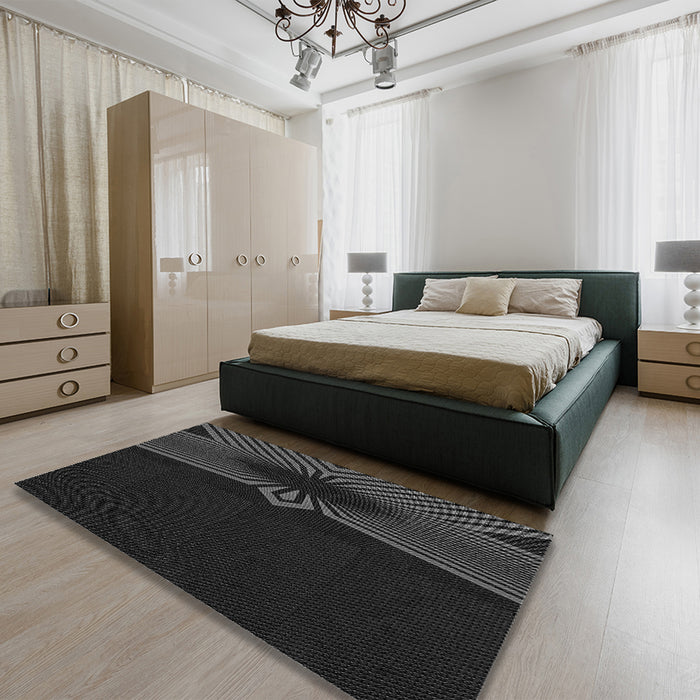 Round Machine Washable Transitional Black Rug in a Office, wshpat1612gry