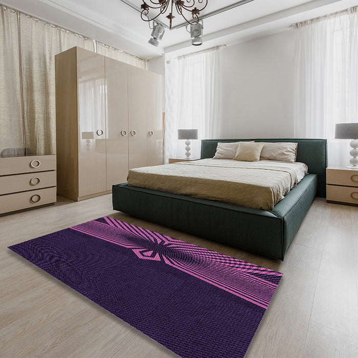 Patterned Deep Purple Rug in a Bedroom, pat1612pur