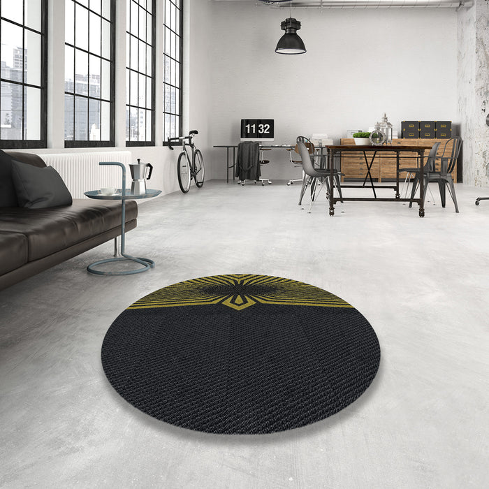 Round Machine Washable Transitional Black Rug in a Office, wshpat1612