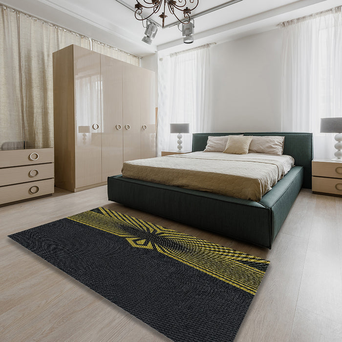 Patterned Black Novelty Rug in a Bedroom, pat1612