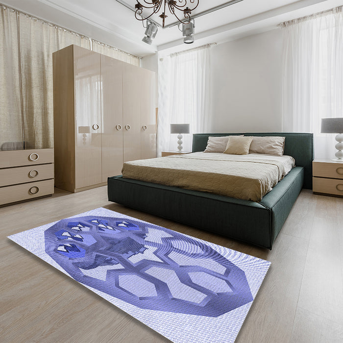 Round Machine Washable Transitional Blue Rug in a Office, wshpat1613blu