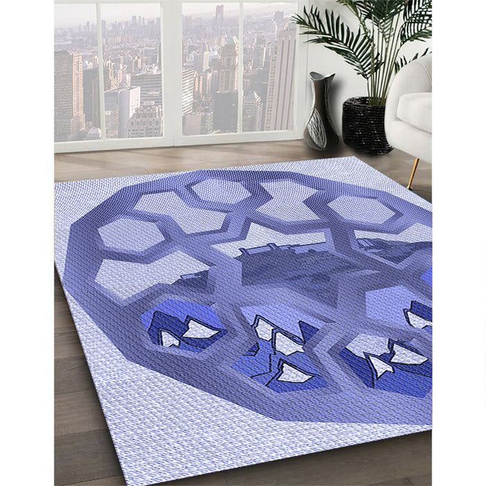 Patterned Blue Rug in Family Room, pat1613blu