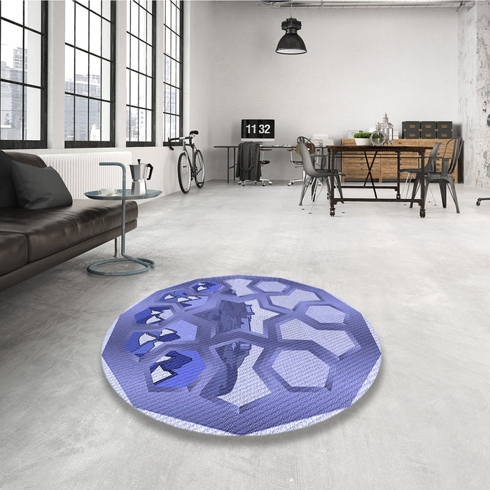 Round Patterned Blue Rug in a Office, pat1613blu