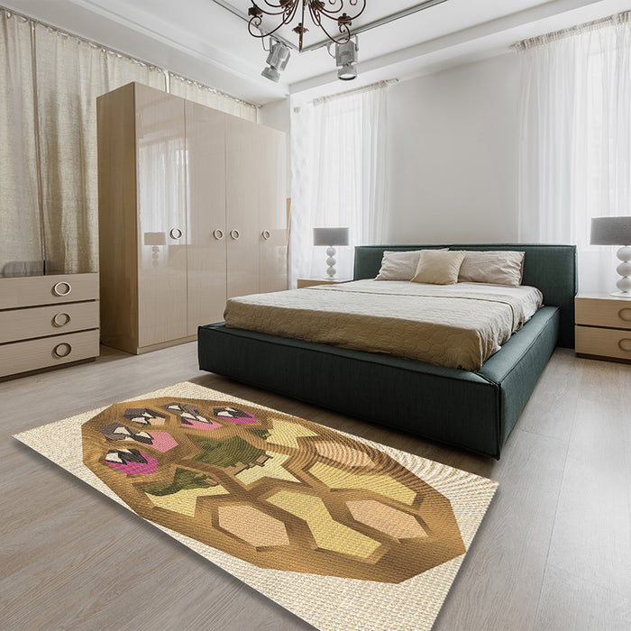 Round Machine Washable Transitional Light Brown Rug in a Office, wshpat1613brn