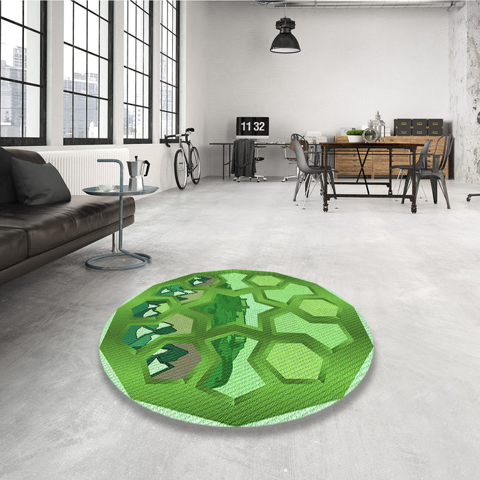 Round Patterned Dark Lime Green Rug in a Office, pat1613grn