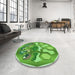 Round Patterned Dark Lime Green Rug in a Office, pat1613grn