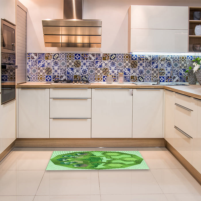Patterned Dark Lime Green Rug in a Kitchen, pat1613grn